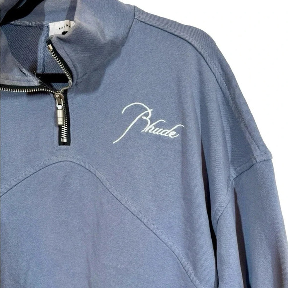 RHUDE Logo Embroidered Quarter-Zip Sweater Sweatshirt - Picture 4 of 13